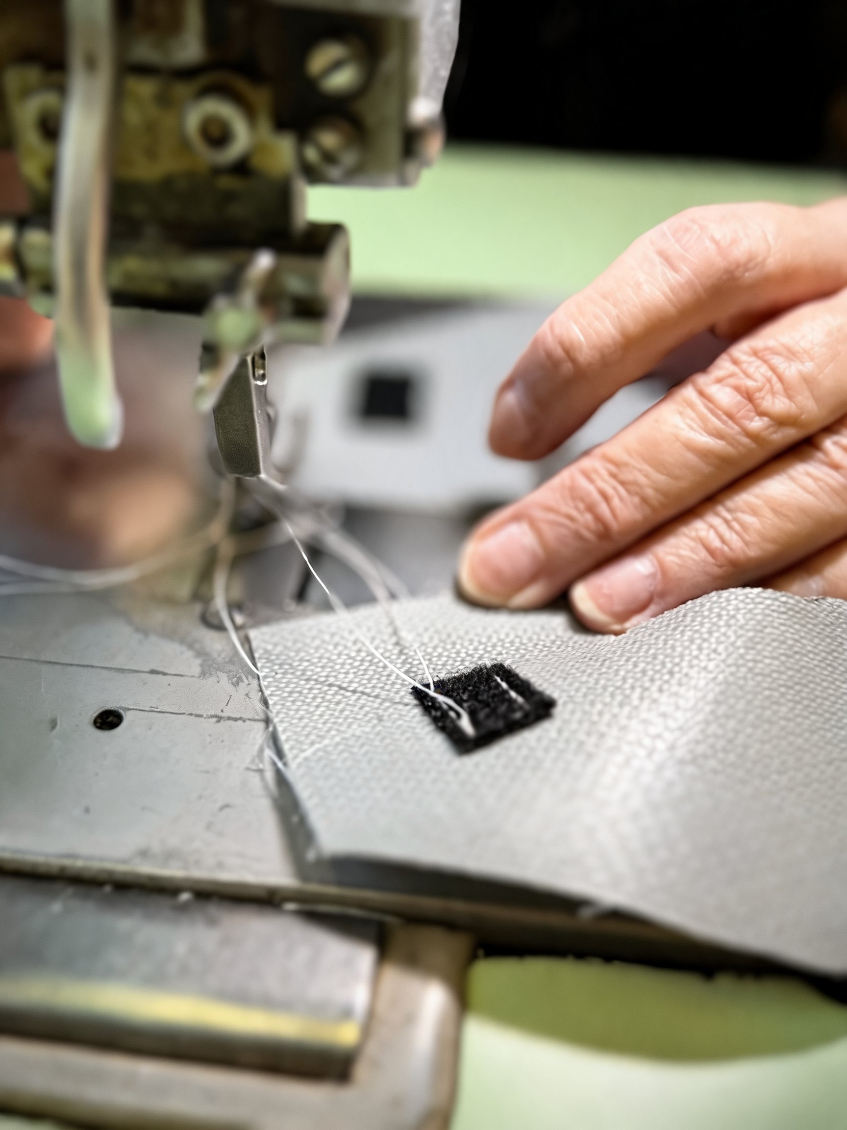 Mitarbeiterin der SLM Industrie Service GmbH bei der Näharbeit an einer Industrienähmaschine